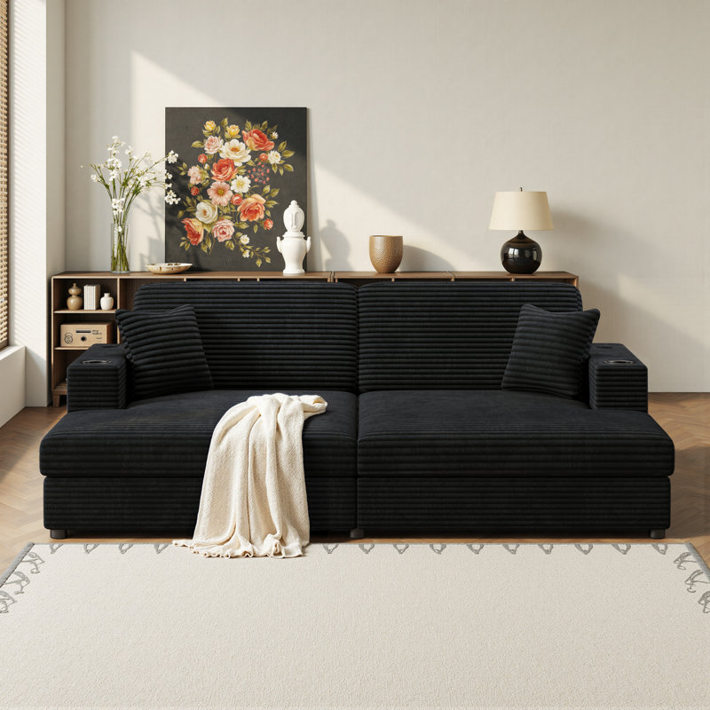 Canapé-lit modulaire surdimensionné avec méridienne et canapé-lit avec ports USB, porte-gobelets et coussins décoratifs pour le salon