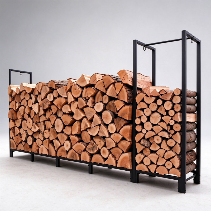 Outdoor & Indoor Metal Firewood Log Holder, Heavy-Duty Firewood Rack with Kindling Storage Shelf and 12 Support Legs, Fireplace Log Stacker Organizer for Garden, Backyard & Fire Pit
