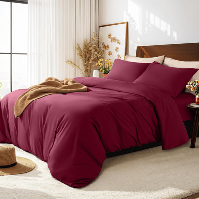 Haffa Microfiber Solid Colour Duvet Cover Set with Pillowcases