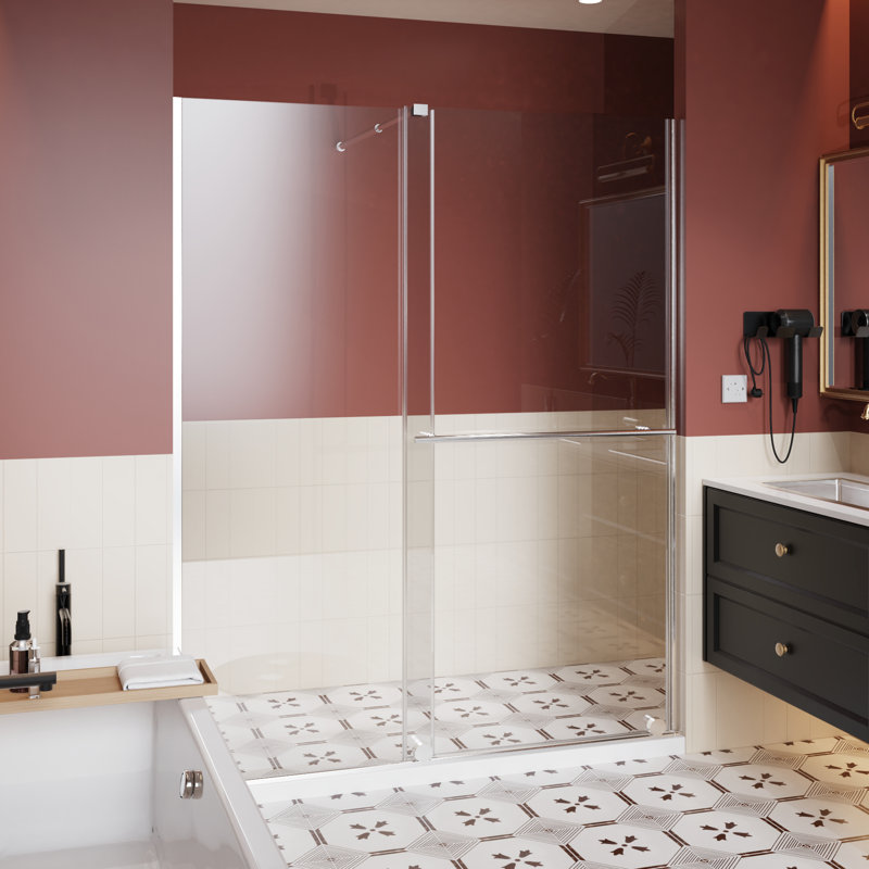 30 - 60 In.W Adjustable Glass Shower Screen Transforming To Sliding Door, 1/4 Inch Thick Tempered Glass, Finish, Aluminum Alloy Frame X 72 In.H Door With Handle And Supporting Strut, Shatter