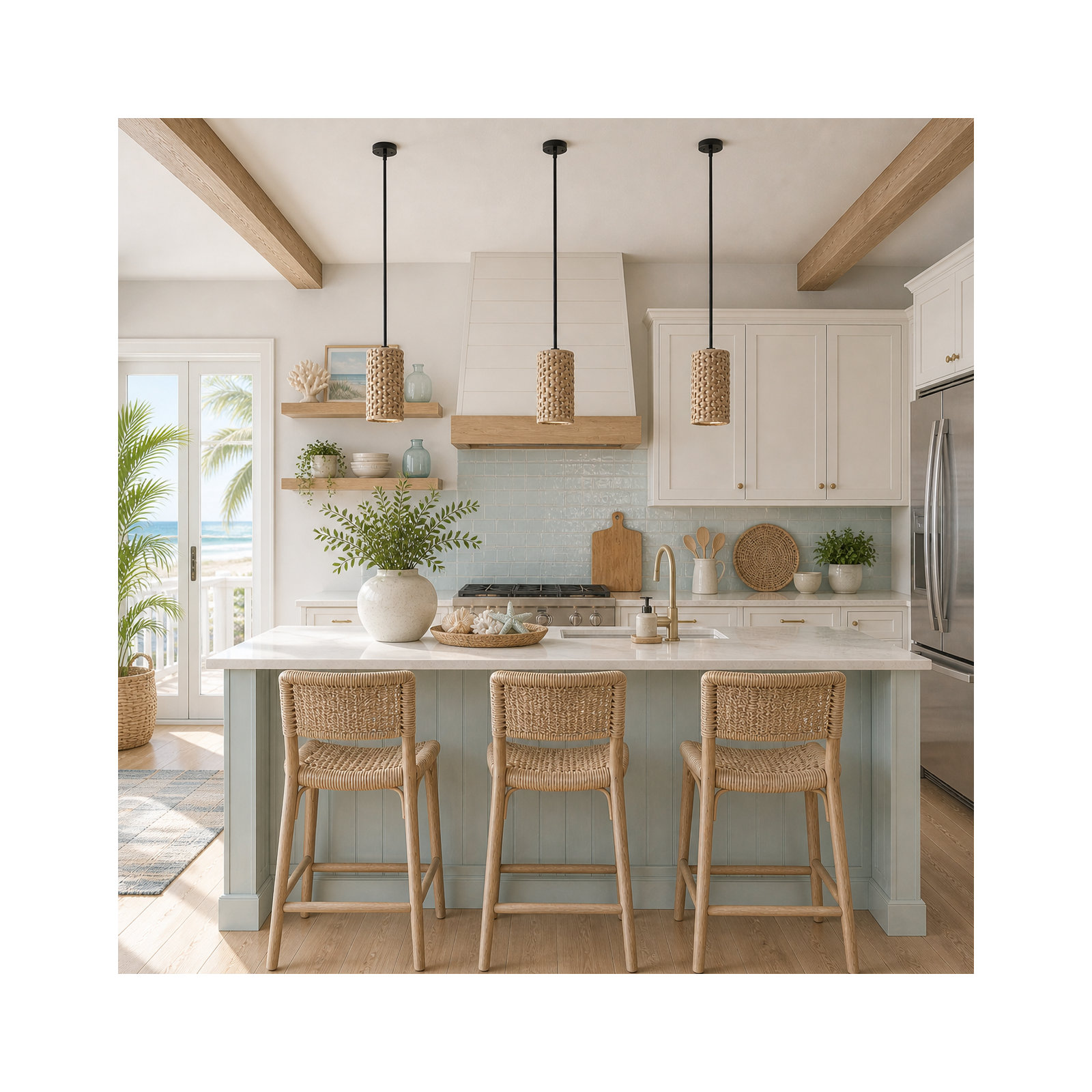 1- Light Boho Hand-Woven Rattan Pendant Light