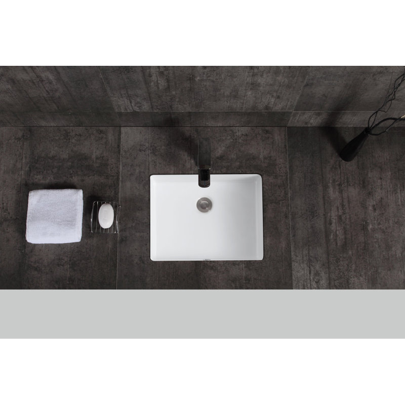 Lavabo de salle de bain rectangulaire encastré en céramique blanc brillant avec trop-plein