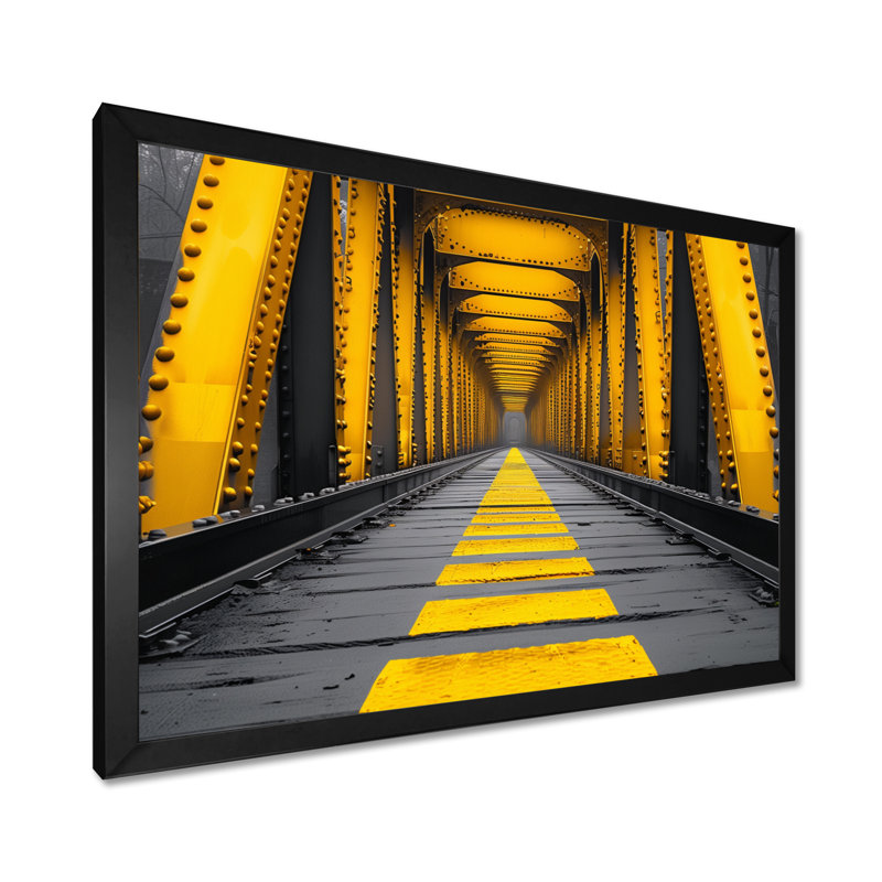 Art mural jaune et noir avec pont symphonique II - Ponts, Toile encadrée noire simple, H 34 po x l 44 po x P 1,5 po