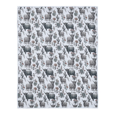 Highlands Garden Quilt Throw Blanket Rustic Highland Cow Design