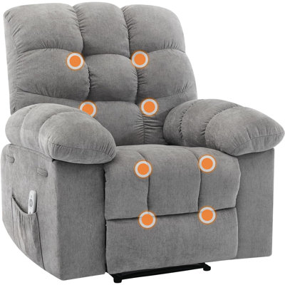 Ergonomic Recliner Chair with Massage & Heat, Overstuffed Fabric, Wide Rocker, Remote Control, 2 Side Pockets – Living Room & Bedroom Comfort