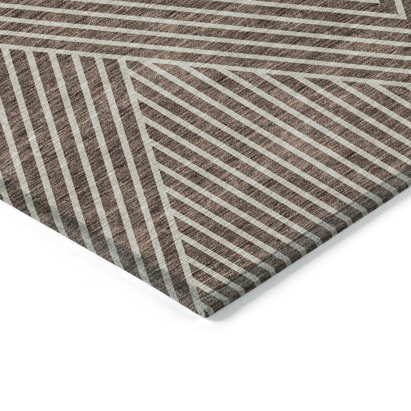 Tapis intérieur / extérieur géométrique lavable 3 pi x 5 pi brun et ivoire