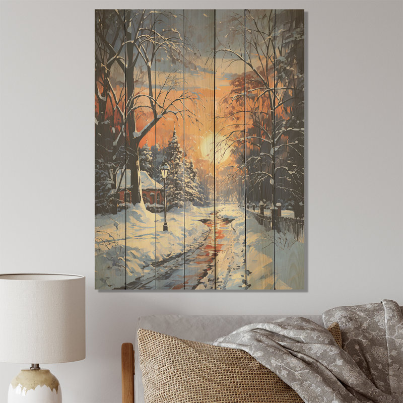 Sentier dans la forêt d'hiver IV - Paysage d'hiver sur bois, H 20 po x l 10 po