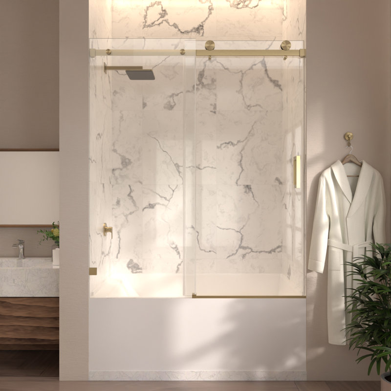 Serenity 56"-60''W x 72'' H Single Sliding Frameless Shower Door with 3/8"(10mm) Clear Glass in Brushed Bronze