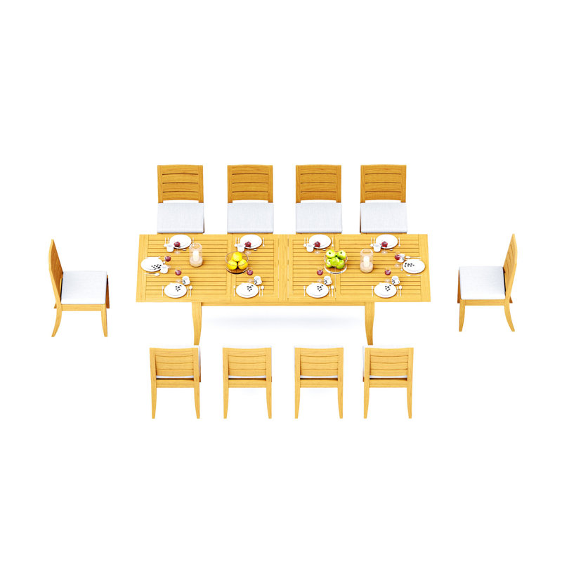 10 Seats 11 Pcs Grade-A Teak Wood Dining Set: 122" Atnas Double Extension Rectangle Table And 10 Atnas  Armless Chairs #11AT2800