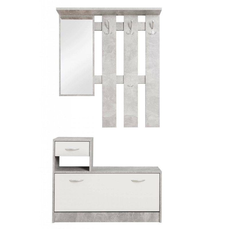 Emilce Hall Tree 100cm Wide with Bench, Grey