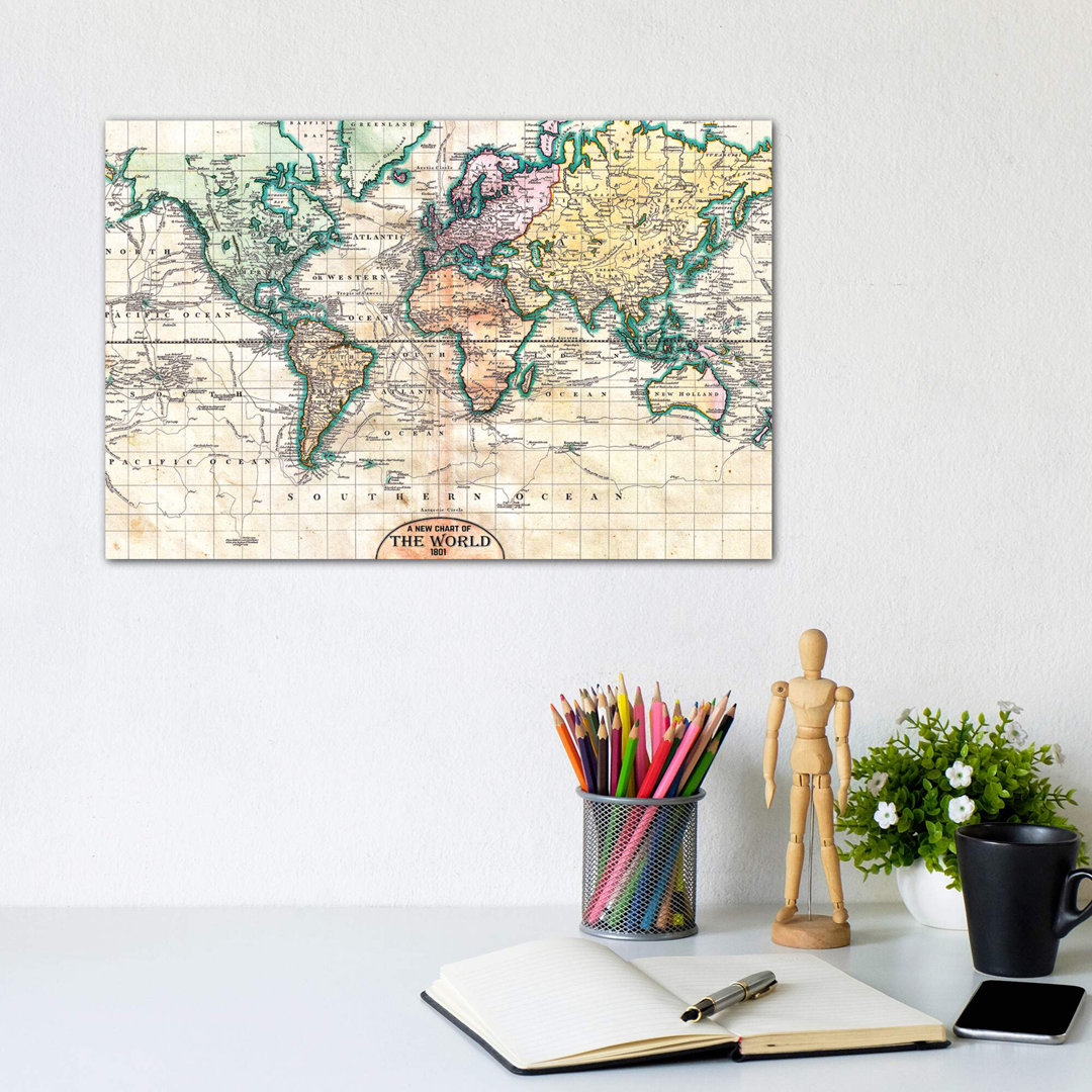 Vintage World Map 1801 by Nature Magick - Wrapped Canvas Print