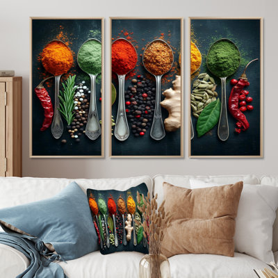 Orange And Green Colorful Spices  - Spices Wall Art Print Set
