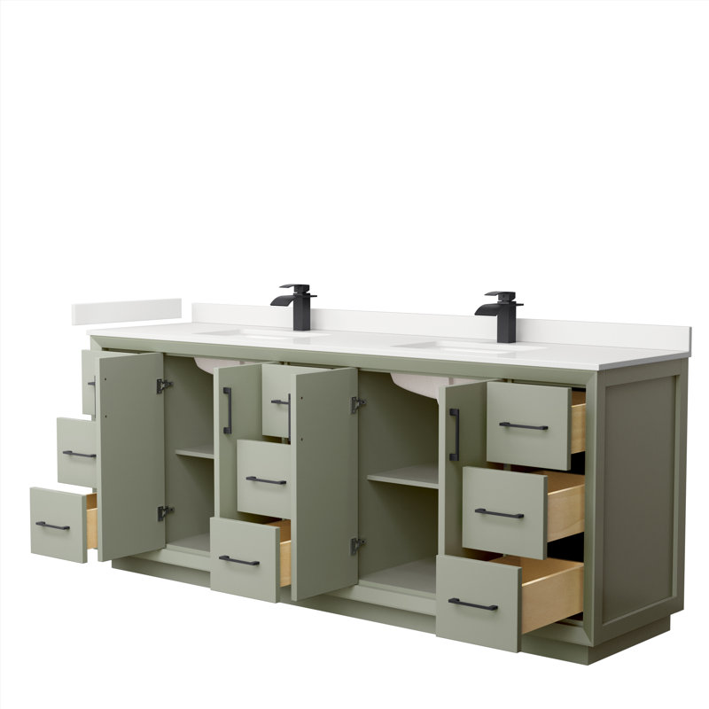 Strada 84'' W Double Vanity, Matte Black, Light Green, Giotto Quartz