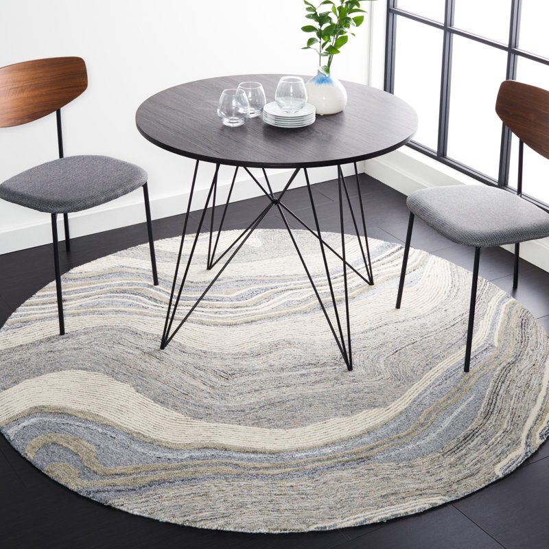 Tapis abstrait en laine touffeté à la main Kring New Zealand, Rond 6 pi