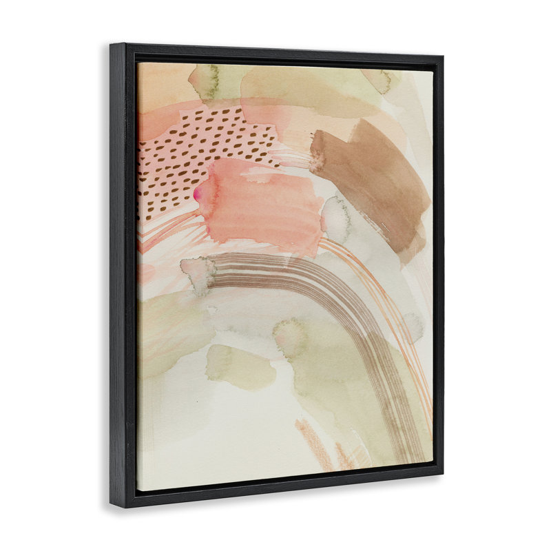 «Funky Blush & Beige», toile encadrée flottante abstraite par Grace Popp, H 21 po x l 17 po, Cadre flottant noir de jais