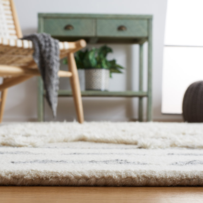 Peytin Hand Tufted Wool/Cotton Geometric Rug in Ivory/Gray, Rectangle 5' x 8'
