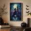 «Gothic Woman with Raven on Bridge Near Spooky Halloween», art mural sur toile-1084020236