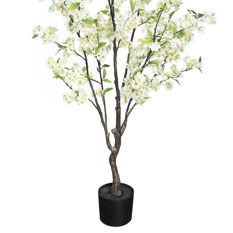 Artificial Cherry Blossom Tree in Pot, Cream/White, 54" H x 26" W x 26" D