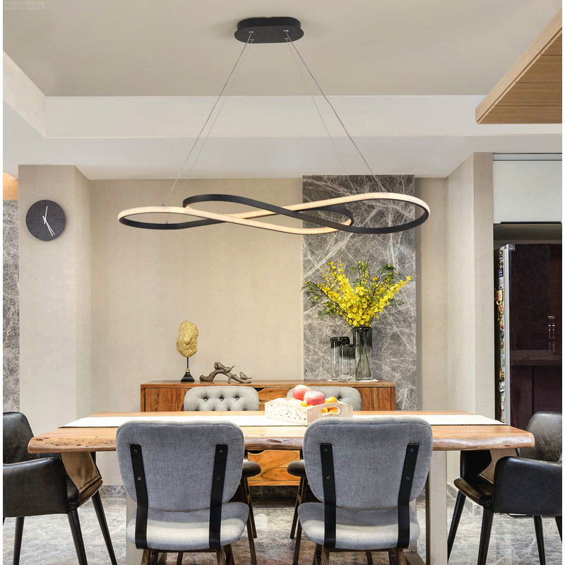 Modern LED Pendant Light Dimmable Infinity Design Hanging Ceiling Fixture Black
