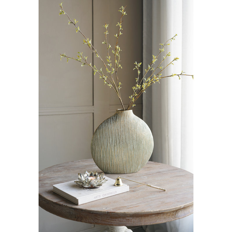 Vase décoratif en céramique 12,5X3x12,5 "or avec texture nervurée verticale