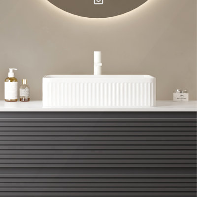 Lavabo de salle de bain 20 po, vasque rectangulaire en céramique rayée sans robinet, sans armoire
