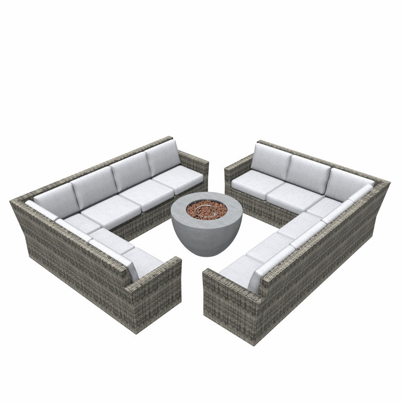 Wicker 12 - Person Patio Conversation Set with Cushions, Gray, Brown/Gray