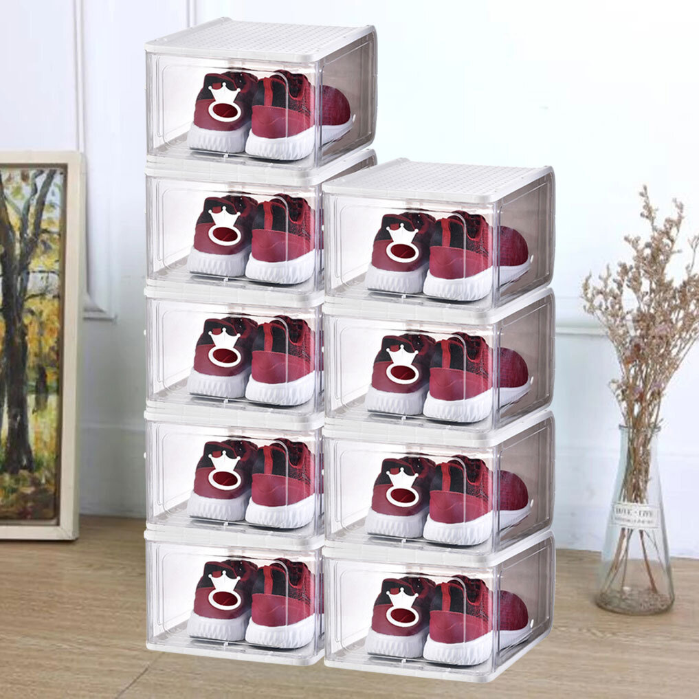 18 Pairs Plastic Collapsible Shoes Storage Box Easy Assembly Latitude Run