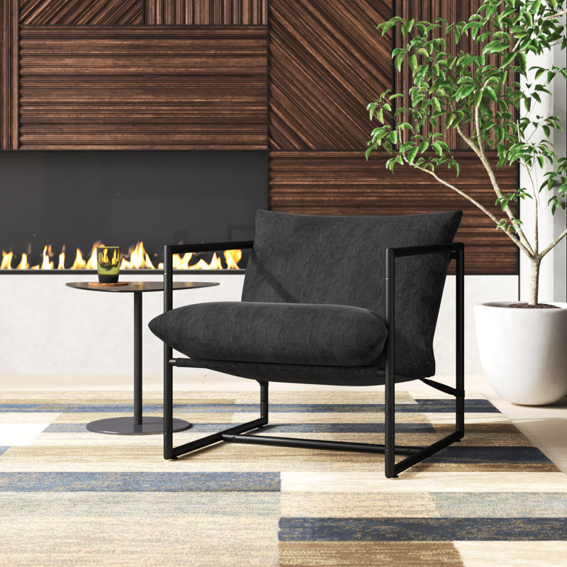 Reagle Modern Metal Framed Sling Accent Chair, Logan Dark Grey