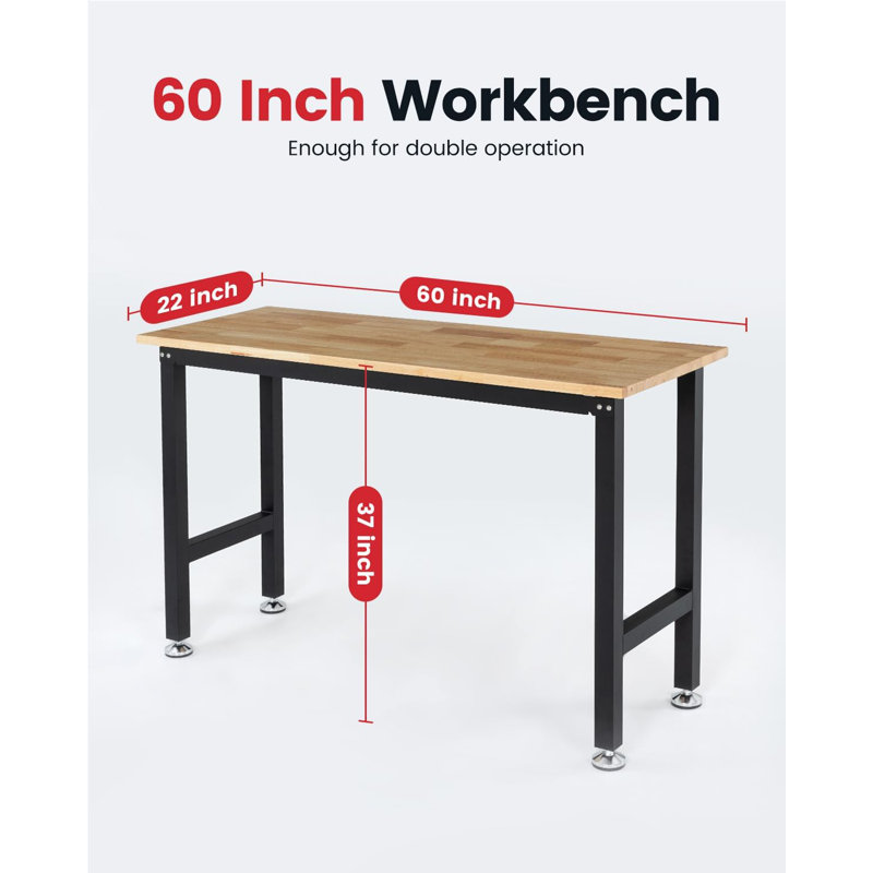 Farreli Solid Wood Top Workbench, 39.40" H x 60" W x 22" D