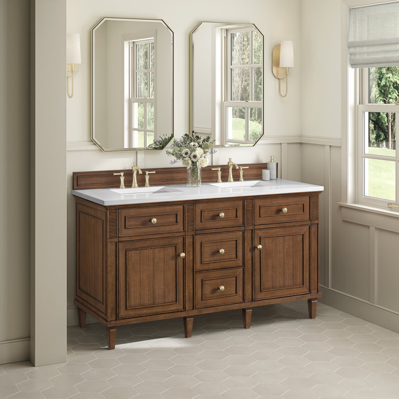 Lorelai 60'' W Double Vanity, White Zeus, Mid-Century Walnut, 8" Widespread