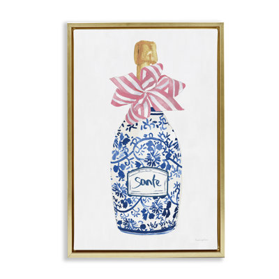 Pink & Blue Flirty Champagne Floating Frame, design by Mercedes Lopez Charro