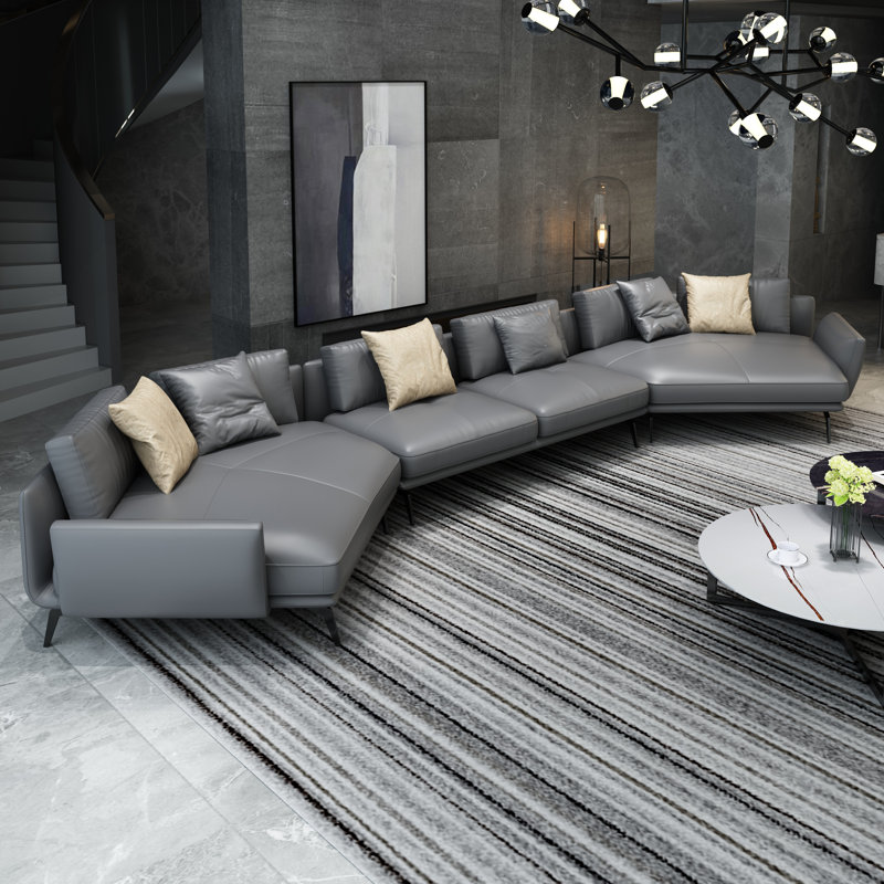 Canapé modulaire Lidio, Cuir véritable gris fumé, H 33 po x l 159,5 po x P 53,5 po
