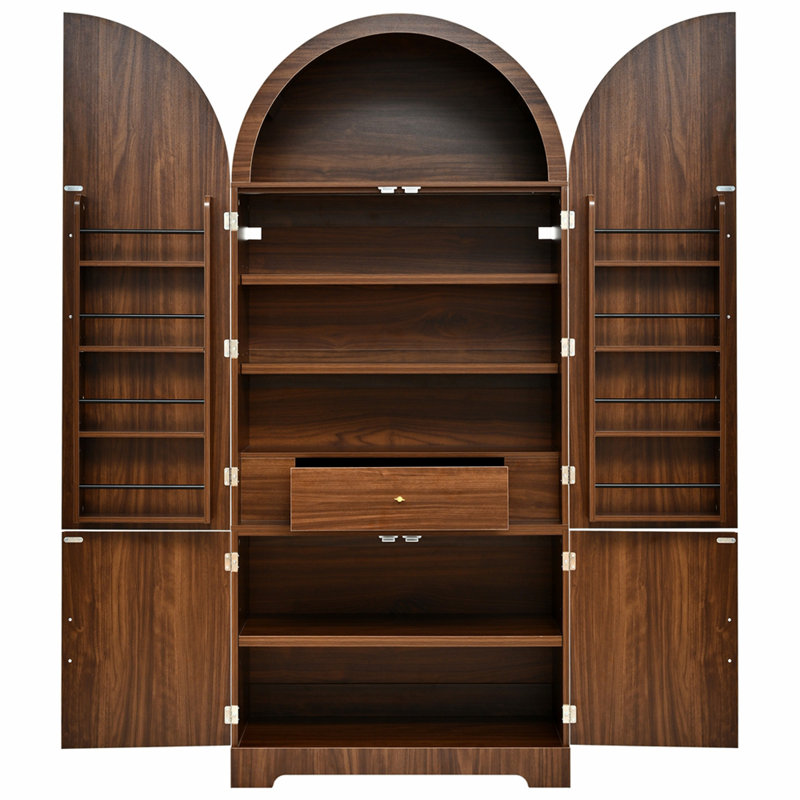 Grand garde-manger arqué de 72 po avec 8 tablettes de porte, armoires de rangement cannelées avec 3 tablettes réglables, tiroir caché, armoire polyvalente pour la cuisine, la salle à manger et la salle de bain, brun