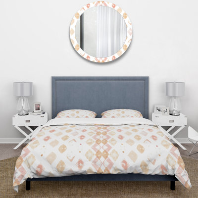 Ensemble de housse de couette rose et or à l'aquarelle douce Triangle I - Boho