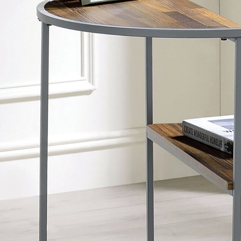 Table de bout à 1 demi-tablette unique de style industriel avec finition grise et noyer et trois tablettes avec structure thermolaquée - non incluse