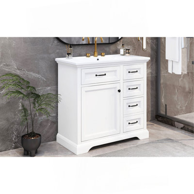 Meuble-lavabo 36 po avec lavabo, lavabo en céramique, 2 tiroirs basculants, charnières de porte à fermeture en douceur