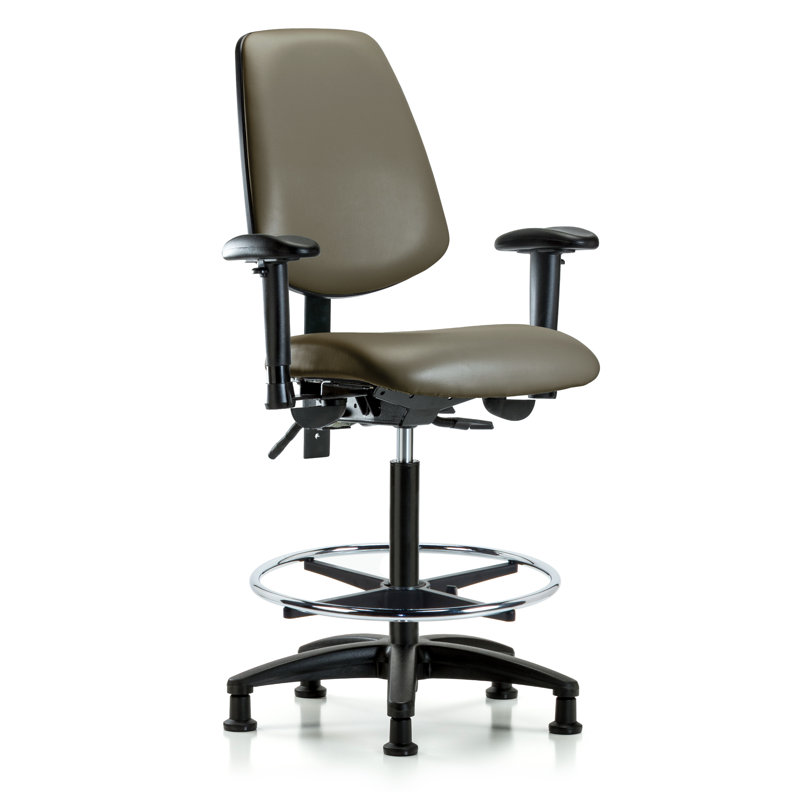 Chaise de travail en vinyle Khallia, Taupe, Patins, Oui
