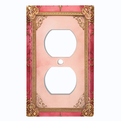 Couvercle de plaque d'interrupteur en métal; Recto verso standard américain à 1 bande - image imprimée d'un cadre floral rose
