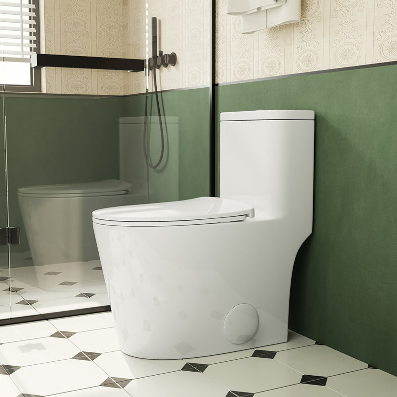 Toilette monobloc allongée au plancher 1,1 / 1,6 GPF à hauteur confort, certifiée CUPC, certifiée WaterSense, céramique, couleur blanche, siège à fermeture en douceur