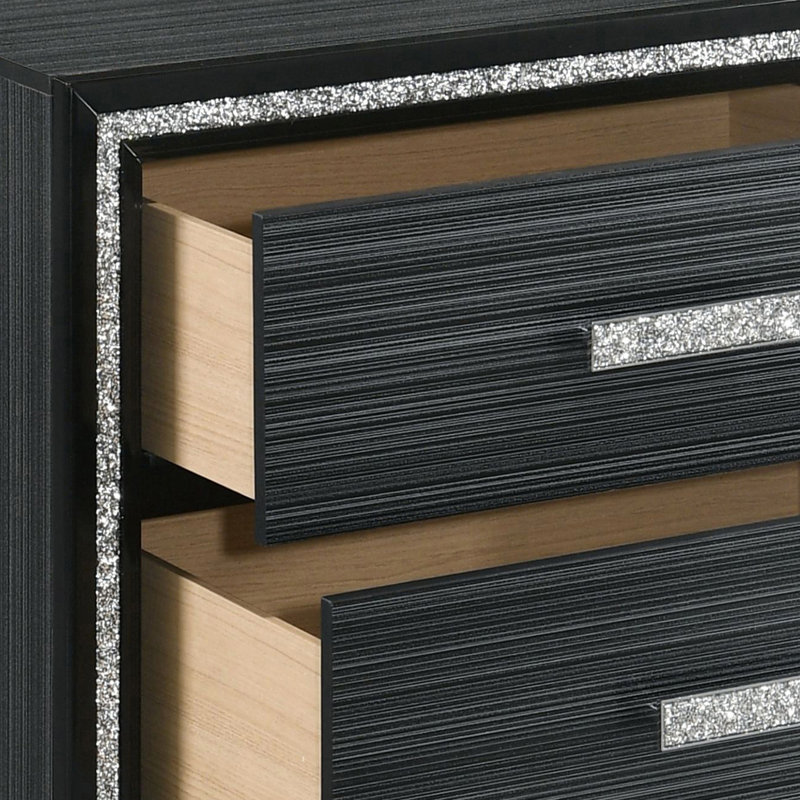 Table de chevet noire patinée pour la chambre à coucher - 2 tiroirs et rangement pratique moderne 2, pièce pratique