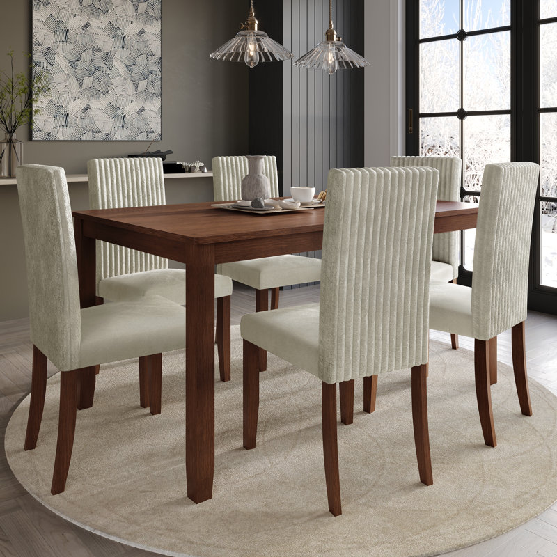Dining Set, 7 Pieces: Table, 6 Chairs, Cream