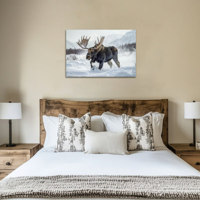 Winter Moose Canvas Wall Art, Snowy Wilderness Scene Canvas Prints for Home Living Room Bedroom, Rustic Christmas Wall Art Poster, Wildlife Deer Wall Artwork Picture Painting, 12×18 Inches