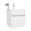 Meuble-lavabo flottant blanc avec lavabo et une porte, fixation murale, allure contemporaine, forme compacte, panneau de particules intégré pour une option moderne intégrée, apparence, forme,-1624665547
