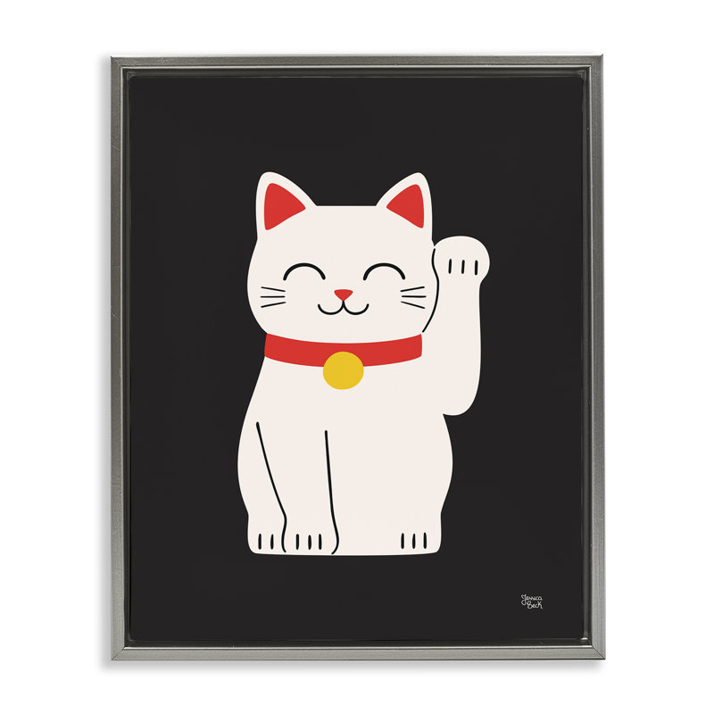 «Maneki Neko Lucky Cat», art mural encadré flottant par Jessica Beck, Cadre flottant gris lustré, H 31 po x l 25 po
