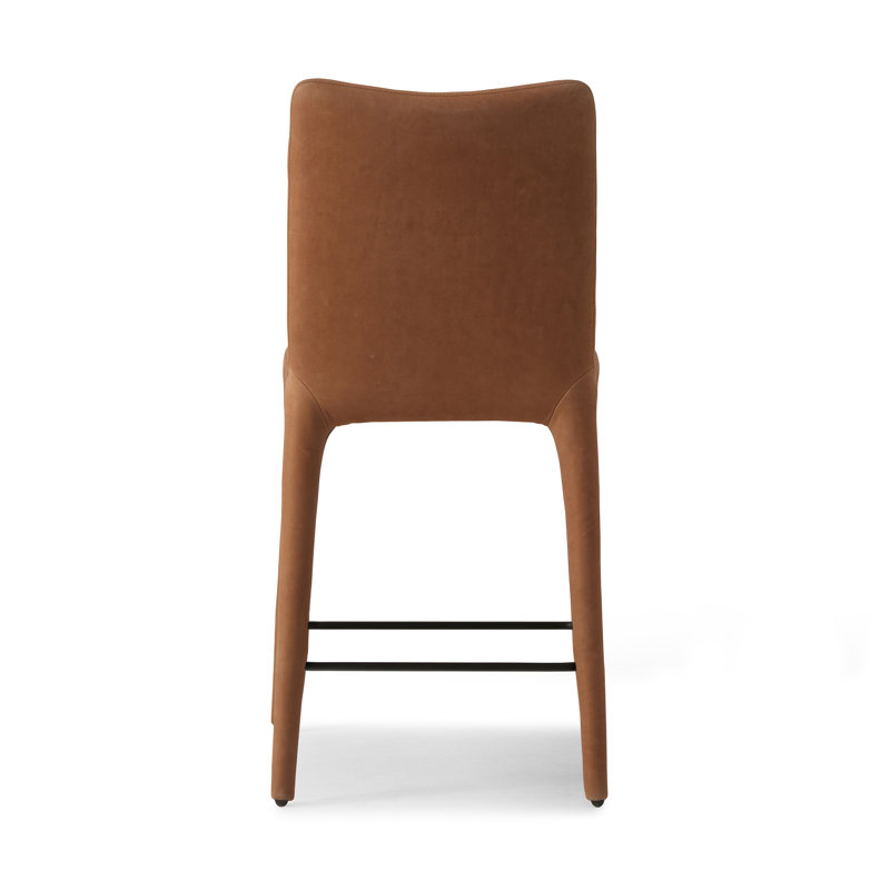 Camel Genuine Leather Upholstered Counter Stool with Iron Frame