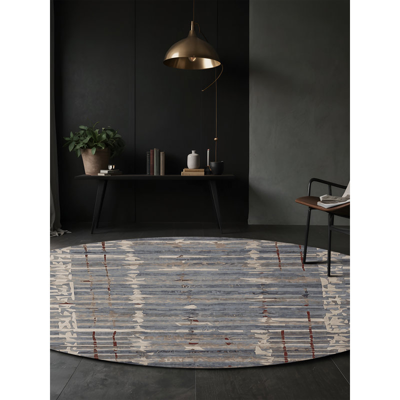 Tapis gris soyeux et moelleux, Rond 3 pi