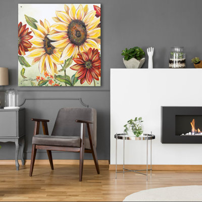 «Sunflower Joy A» par Jean Plout, art mural en verre acrylique, 36 po x 36 po