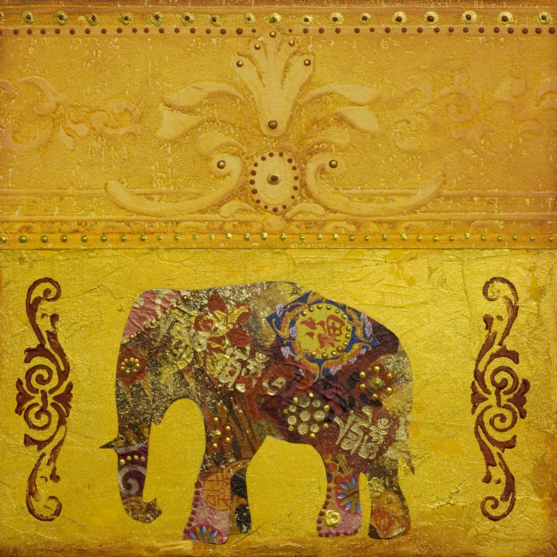 Elephant Artwork - Wrapped Canvas Painting, 30cm H x 30cm W x 3.8cm D