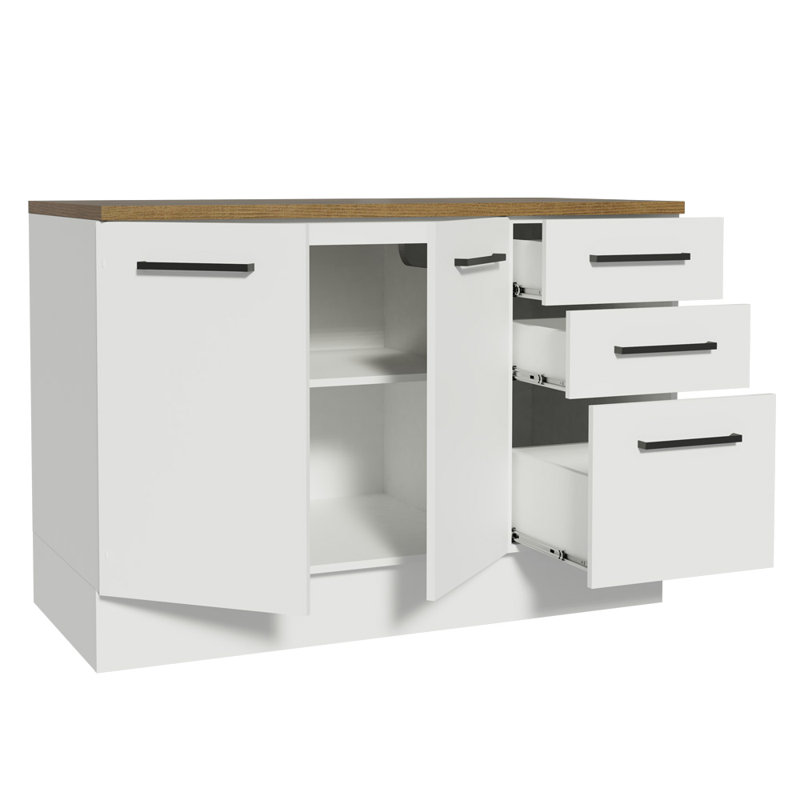 Armoire de rangement de cuisine avec pieds réglables et portes de dalle en bois d'ingénierie de 47 po à finition peinte et socle amovible - Blanc