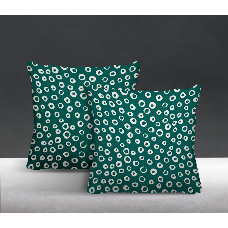 Oreiller carré intérieur / extérieur à pois Tanta, L 17 po x H 17 po, Émeraude